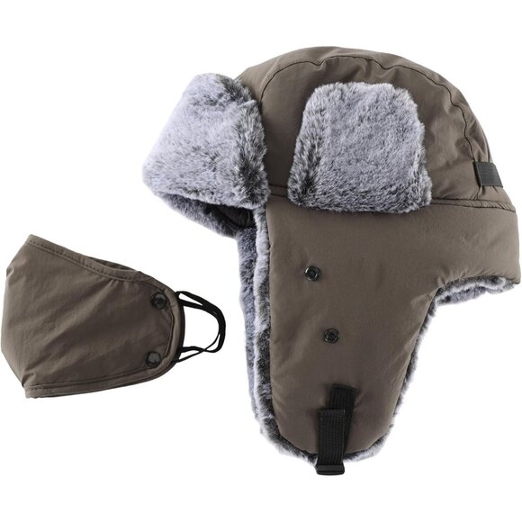 Water Repellent Trapper Hat for Men Women with Face Mask for Cold Weather - Picture 3 of 7